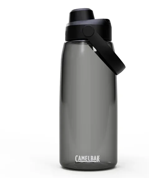 Botella de agua abatible a prueba de fugas de 32 oz con asa, botella deportiva de plástico sin BPA para adultos, negra