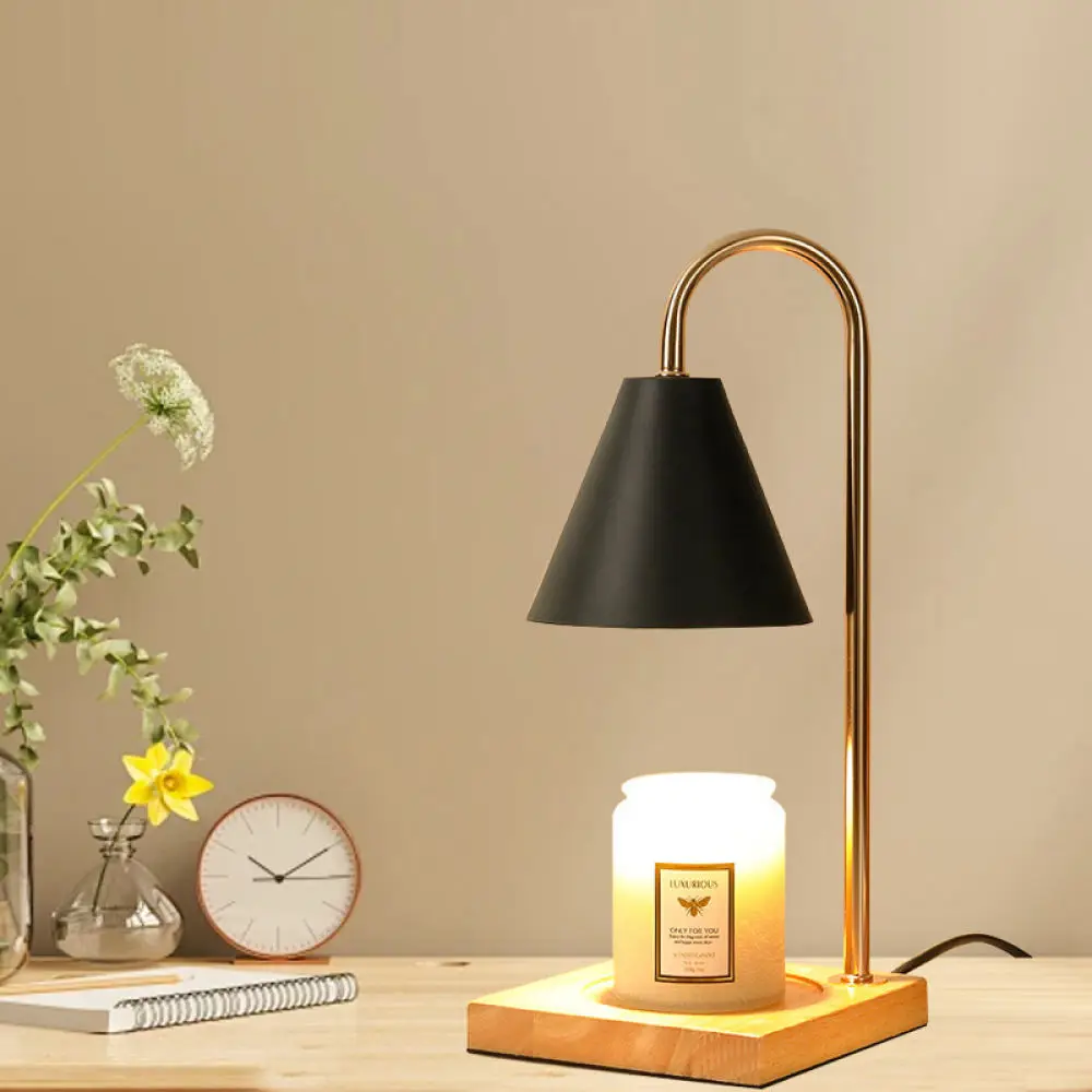 Aroma Candle Warmer Lamp Wood Base Fragrance Melting Light Modern Bedside Desk Lamp Dimmable Timer Home Decoration Lighting