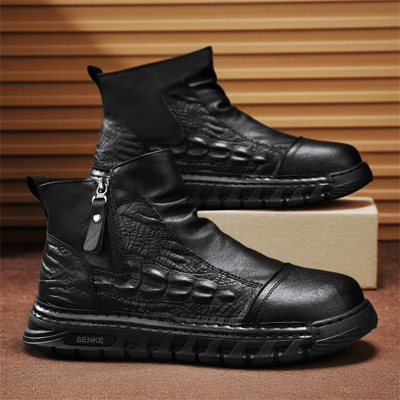 Autumn Winter Men's Ankle Boots British Style High Top Work Shoes For Men Retro Platform Short Boots Comfortable Leather Boots