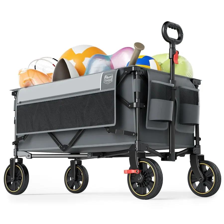 

Collapsible Wagon Cart with Brakes, 400lbs Heavy Duty Large Capacity Compact Portable Folding Wagon, Utility Grocery Cart for Ca