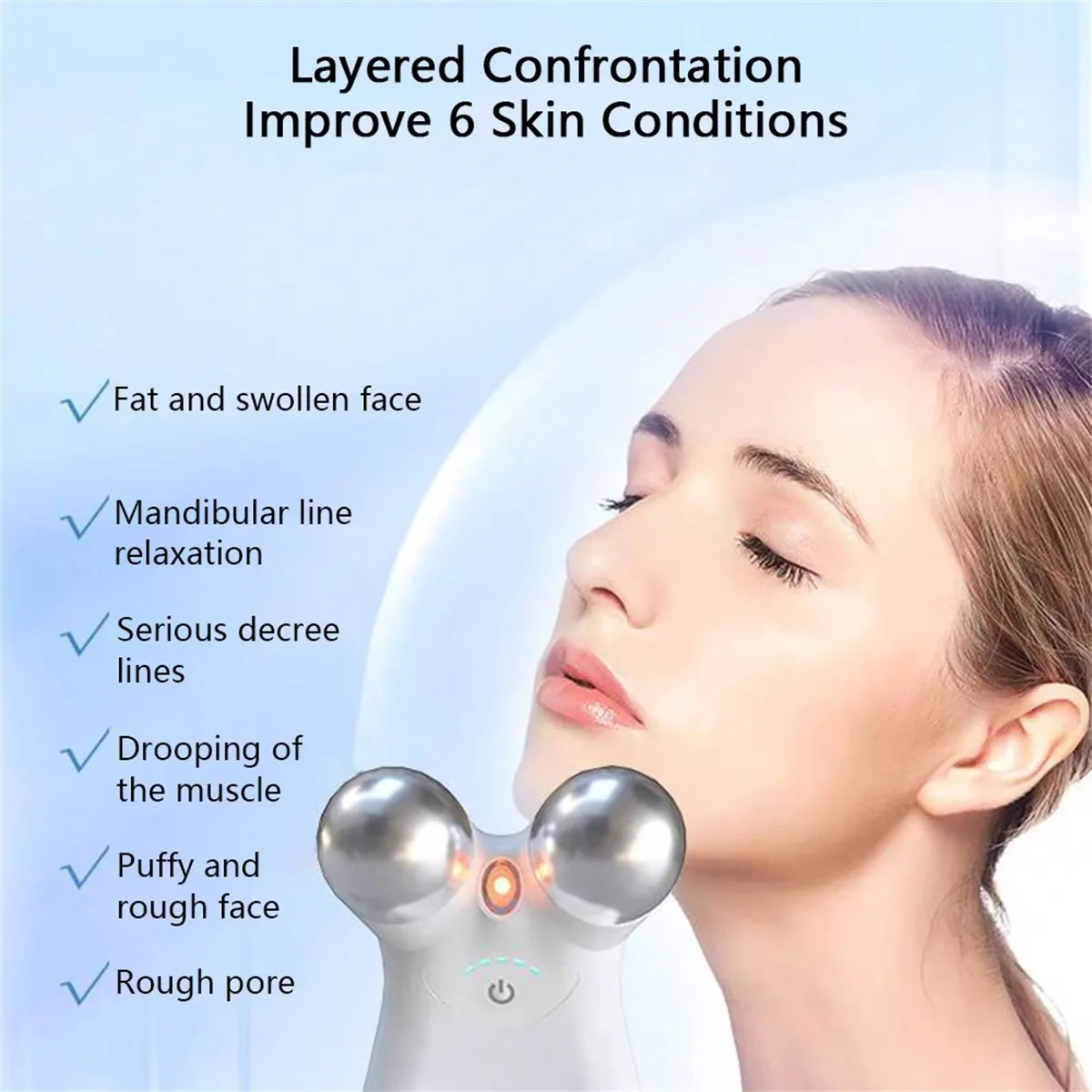 EMS Microcurrent Face Massage Stainless Steel Double Head RF Therapy Massager Skin Lifting Firming Beauty Device