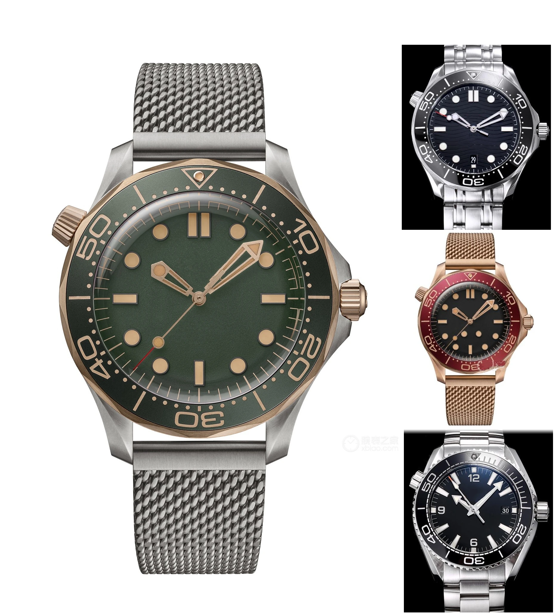 حافظة رجالية فاخرة جديدة من الفولاذ المقاوم للصدأ لساعة ميكانيكية أوتوماتيكية مقاس 40-44 مم مستوحاة من حرف Omegaing