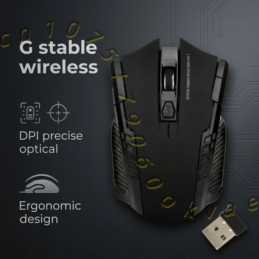 2.4GHz Wireless Gaming Mouse, Ergonomic Optical Mouse, 6D USB Receiver, Adjustable DPI, for PC Laptop Gamer