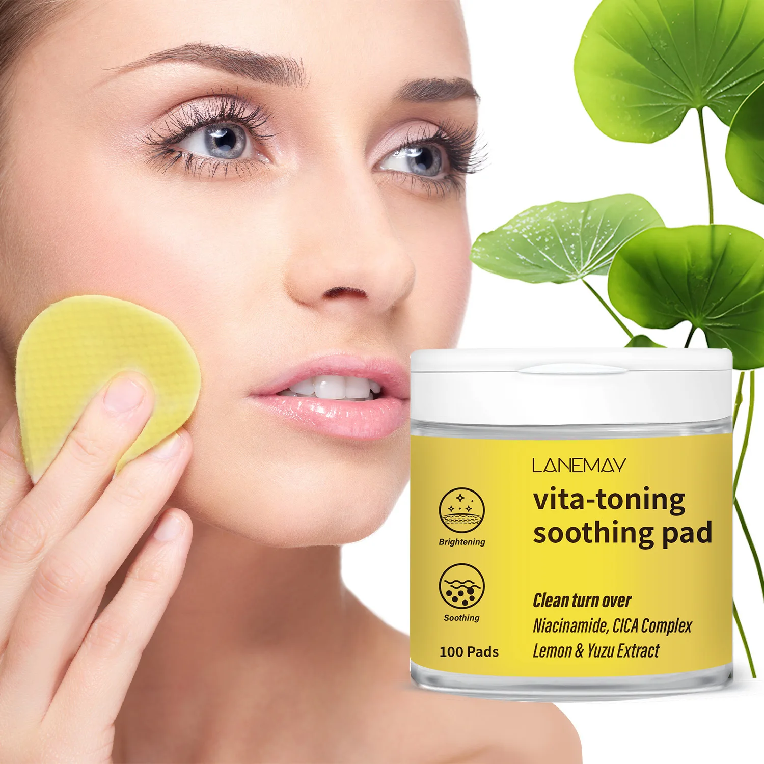 vita-toning-soothing-pad-100-discos-com-niacinamida-complexo-cica-extrato-de-limao-e-yuzu-cuidado-intensivo-iluminador-e-calmante