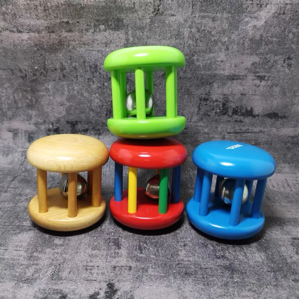 赤ちゃんのための木製リング付きガラガラのおもちゃ,子供のためのカラフルな教育用ダンベル