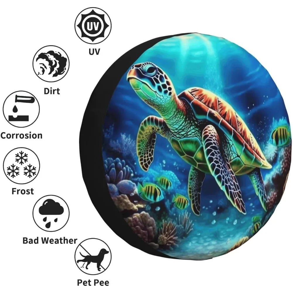 Vibrant Sea Turtle Spare Tire Cover Waterproof Dustproof Outdoor Marine Vehicle Decoration Accessory