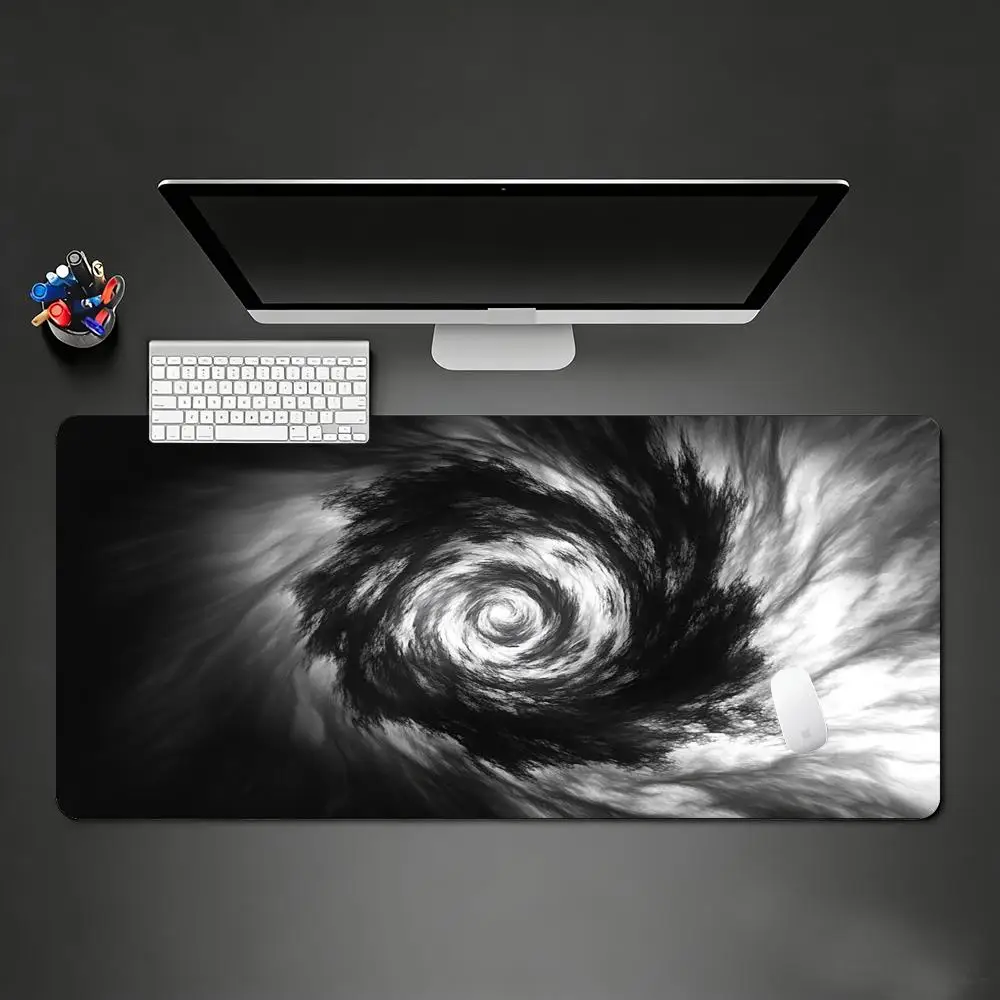 Large Gaming Mouse Pad XXL 900x400 Black White Swirl Space Desk Mat Extended Keyboard Pad Non-Slip Waterproof for Laptop Office