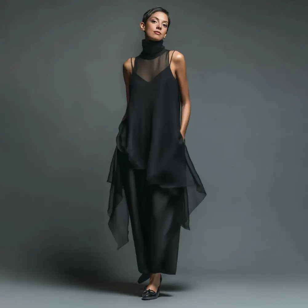 Everyday Wear Dress Women's 2 Piece Dress Set Sleeveless Cami Long Dress Chiffon Halter Irregular Hem Top Elegant for Women