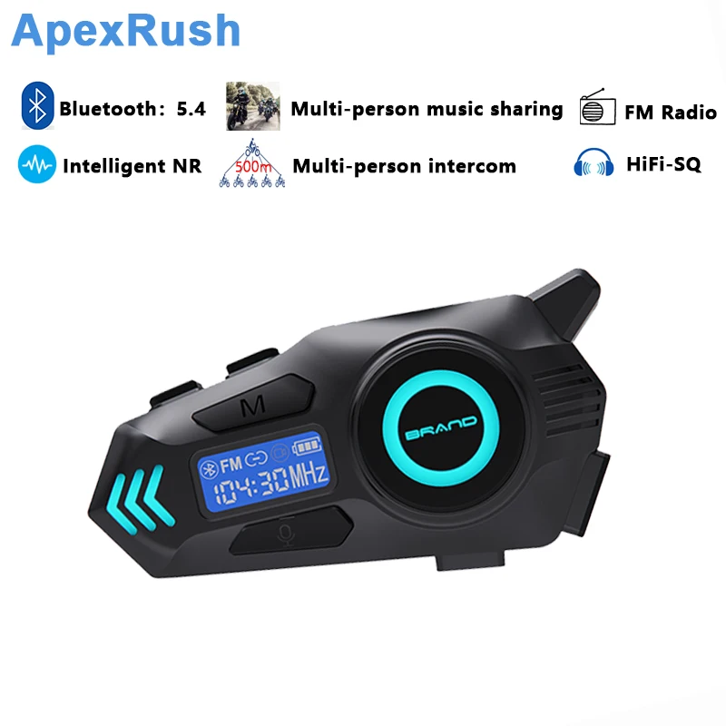 

Apex Rush Motorcycle Helmet Bluetooth Headset Support Intercom LCD Display with LED Light Bluetooth 5.4