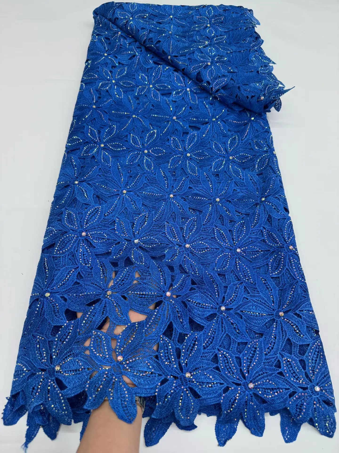 

French Mesh Lace African High-Quality Guipure Lace Fabric 5 Yard 2026 Stones Luxury Embroidered Cord Lace For Party Dress M54-1