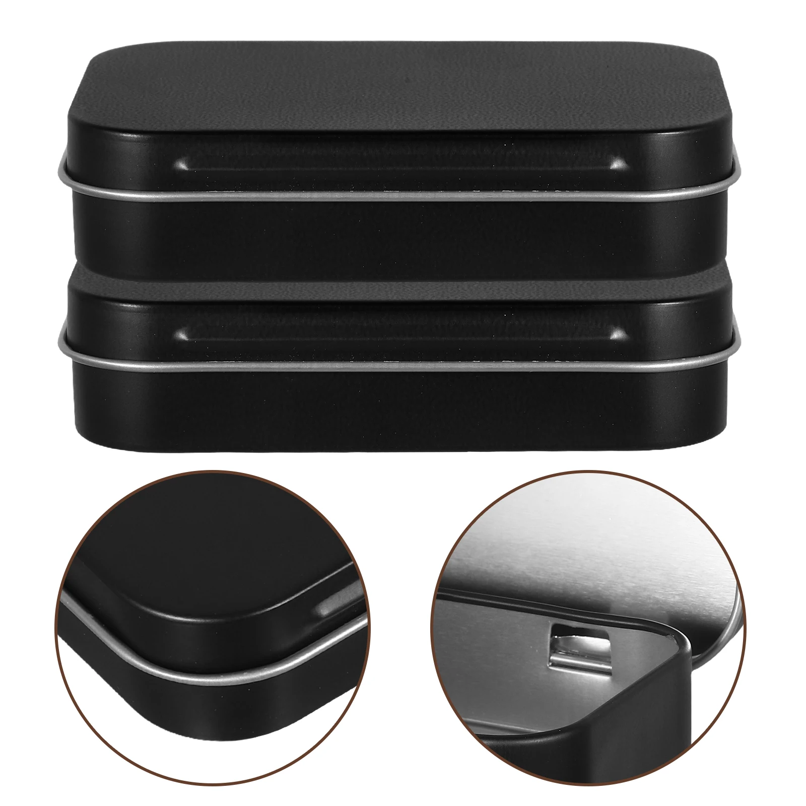 

10pcs Flip Game Card Storage Tin Black Tinplate Box With Sturdy Hinges Square Metal Container For Cards -