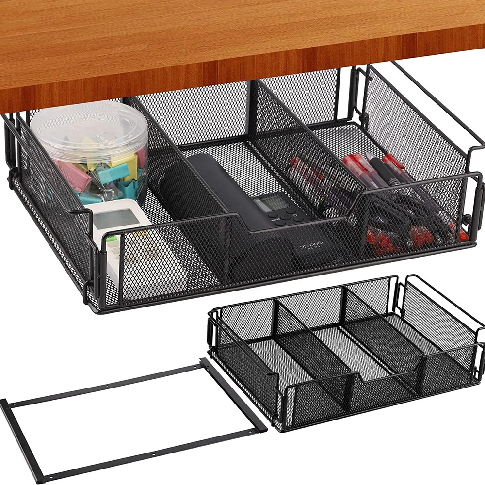 1Set Under desk drawer, Desktop storage basket, black assembly storage basket, drawer storage box, desk storage
