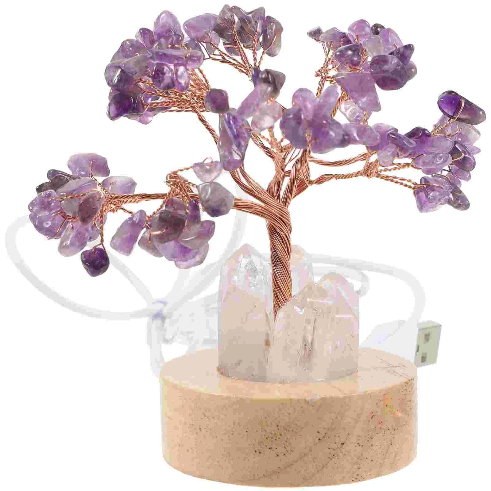 Amethyst Crystal Tree Night Light Bedside Lamps Small Desktop Money Tree Bedroom Decor Safe Compact Size Good Gift