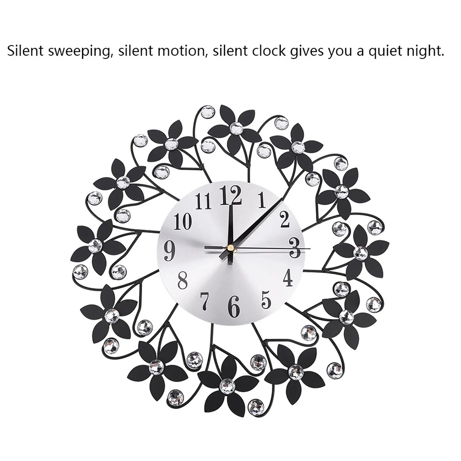 Modern Metal Wall Clock Crystal Home Office Decor Silent Metal Wall Clock