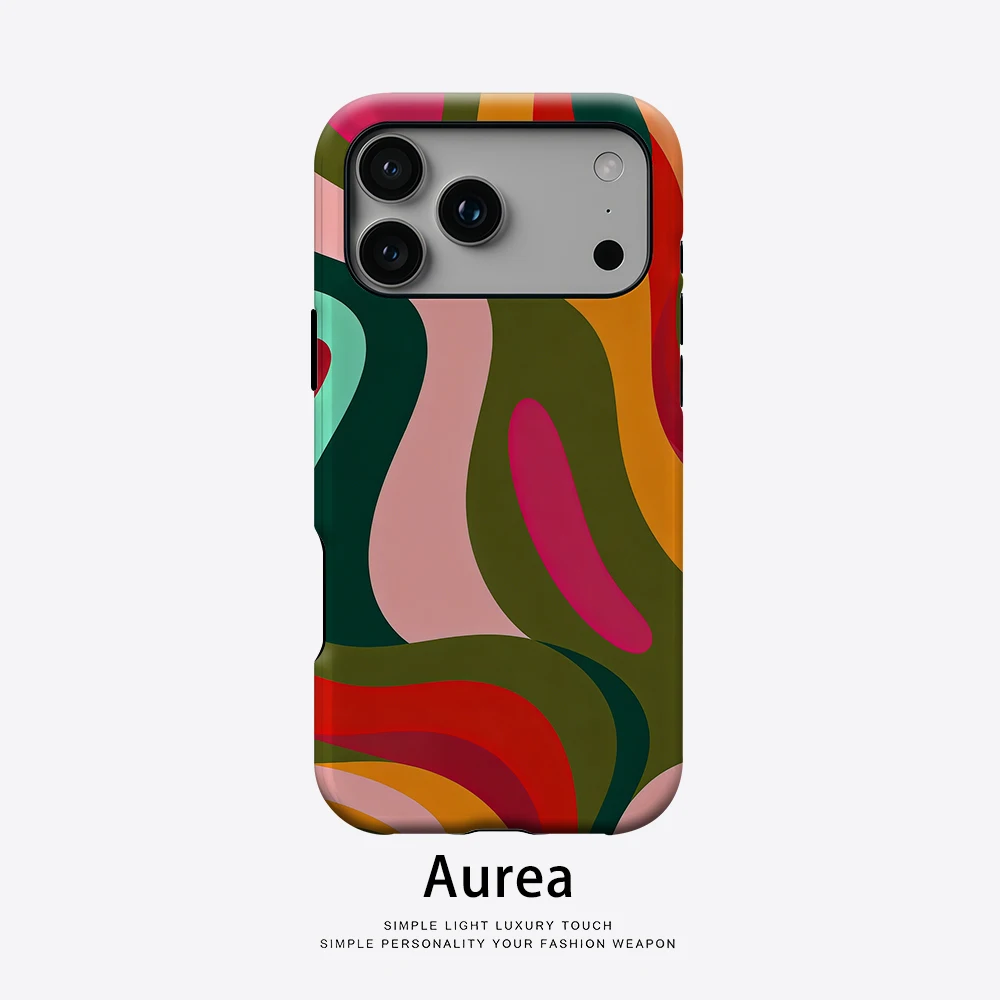 Aurea Case Matte Bumper für MagSafe Hülle für iPhone 18 17 16 15 14 Plus 13 Pro Max Stoßfeste Harte PC Retro Farbwellen-Abdeckung