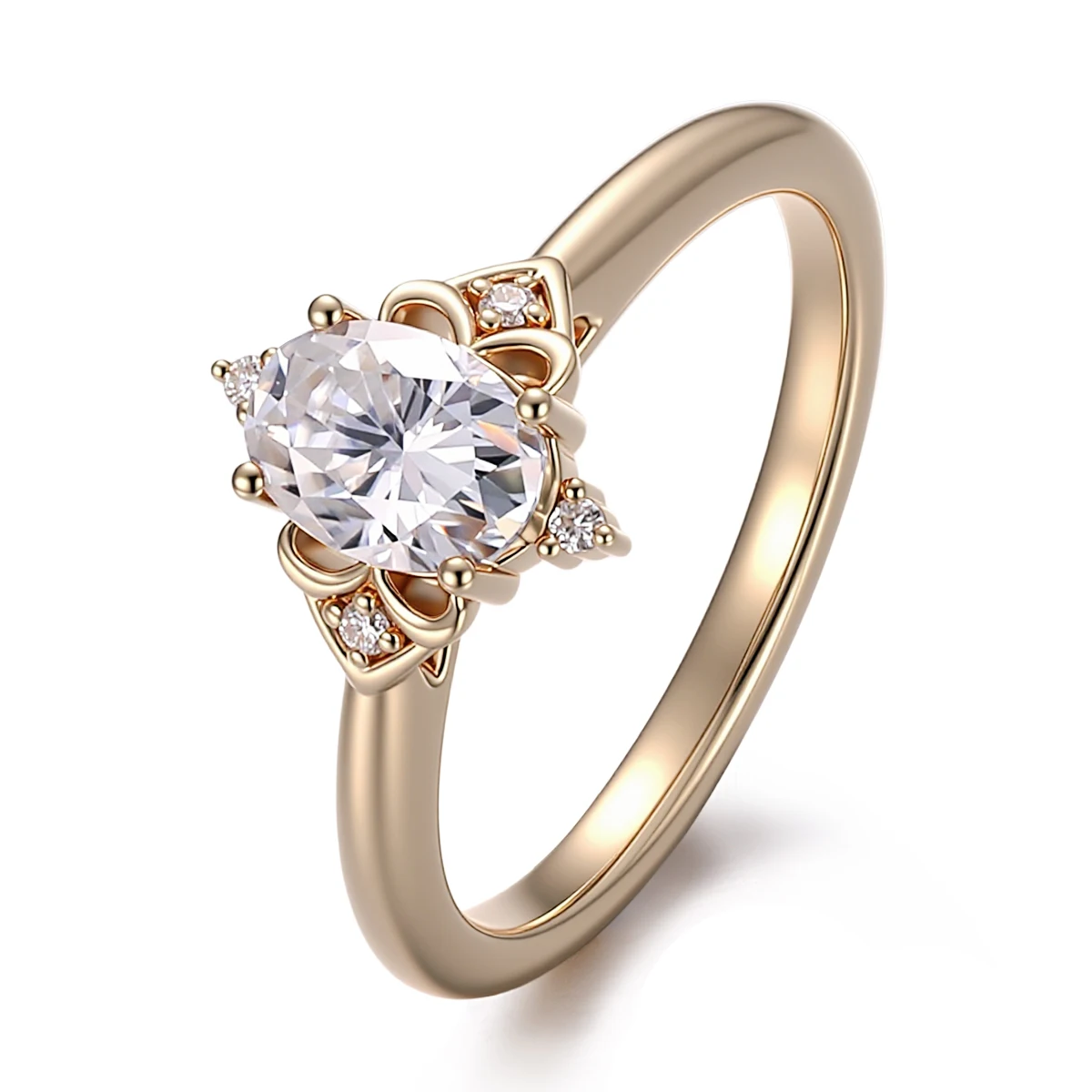 

Provence 10K Yellow Gold Vintage Oval Cut Moissanite Ring Floral Prong-Set Moissanite Engagement Anniversary Gift Jewelry