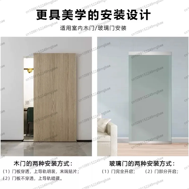 Track Sliding Door Hardware Kit, Hanging Pulley with Soft-Close Buffer for Ghost Door, Bathroom & Kitchen Modern Upgrade