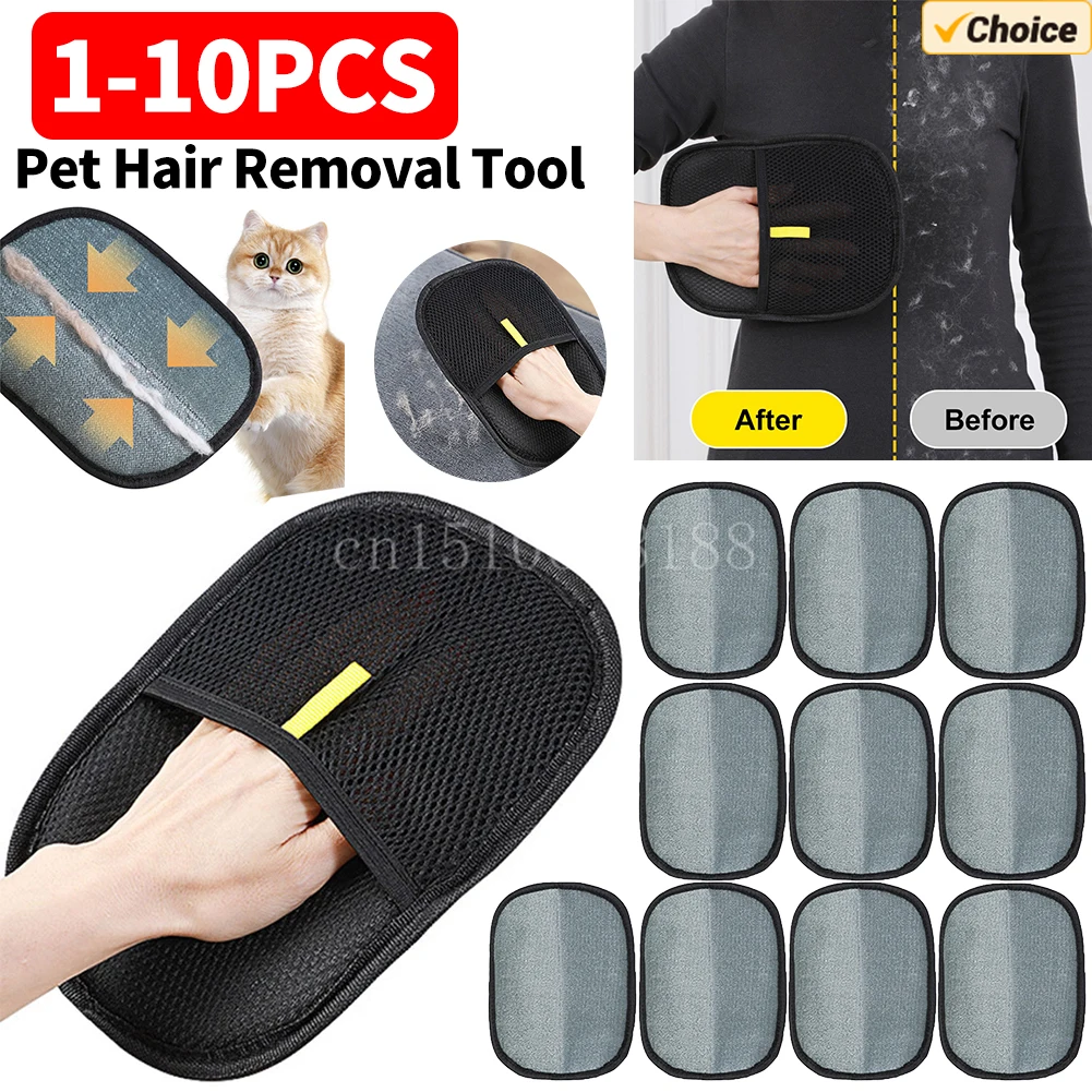 

1-10PCS Pet Hair Removal Tool Pet Grooming Gloves Reusable Static Removal Glove for Dog Cat Long/Short/ Hair for Carpets Clothes