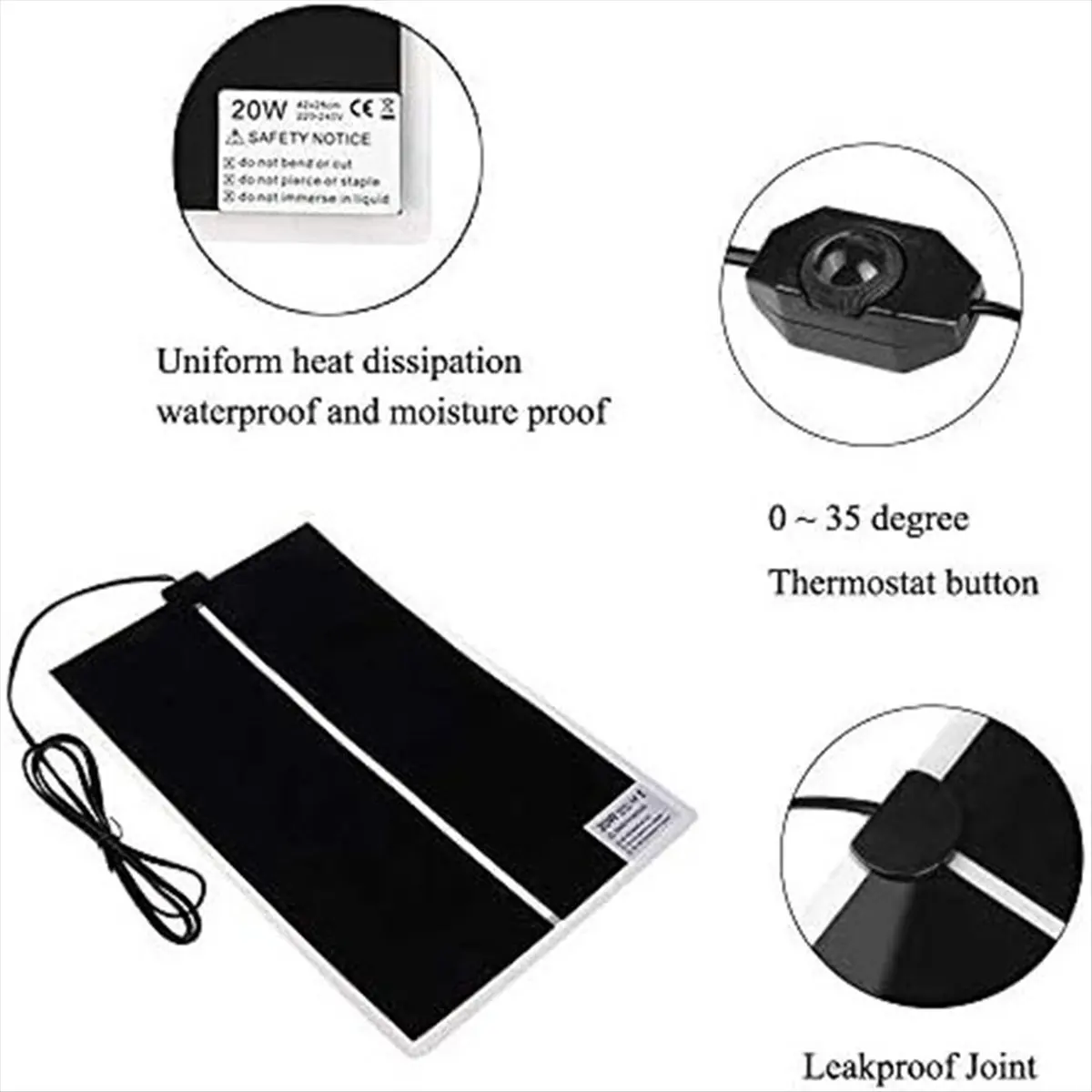FOR HOME Reptile Heating Pad Under Tank Terrarium with Temperature Control for Tortoises, Snakes, Lizards, Geckos,US Plug