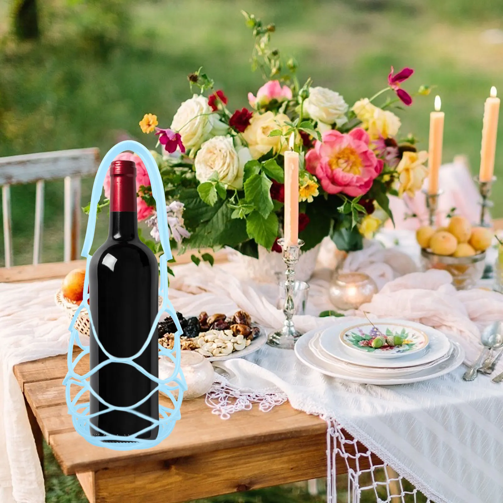 

Bottle Coasters Carrier Portable Holder Multi Use Bottle Coasters Mat Silicone Mesh Bag Sturdy Compact Multi use