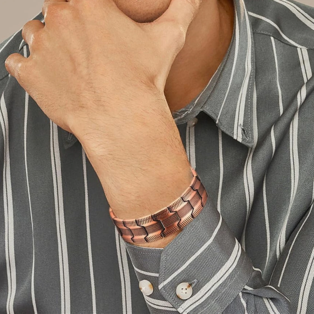 أرادو سوار من النحاس النقي ريترو ستايل 3500 غاوس أساور رجالية مغناطيسية #3