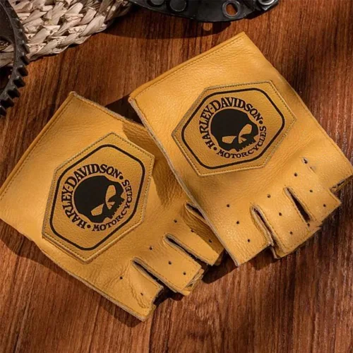 Imagen 2 del producto Guantes de medio dedo de cuero Artificial Unisex para hombre, manoplas sin dedos para fiesta de motocicleta, Punk, Hip-Hop, para Harley Davidson