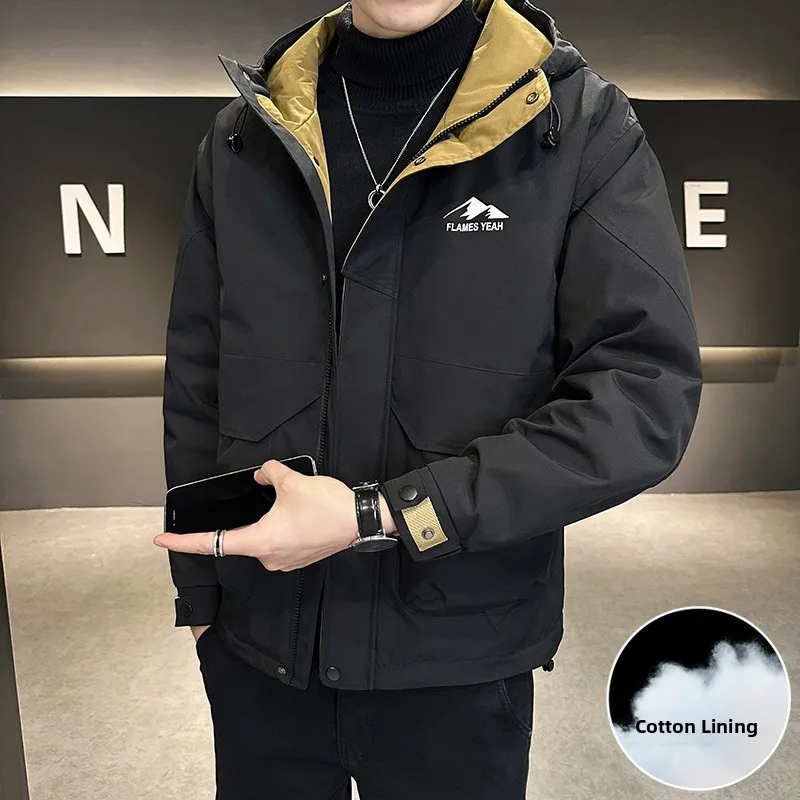 

Autumn Winter Men's Hooded Thiened Cotton Jaet Outdoor Casual Faion Ci Sle Long Sve Zipper Closure Regular Length