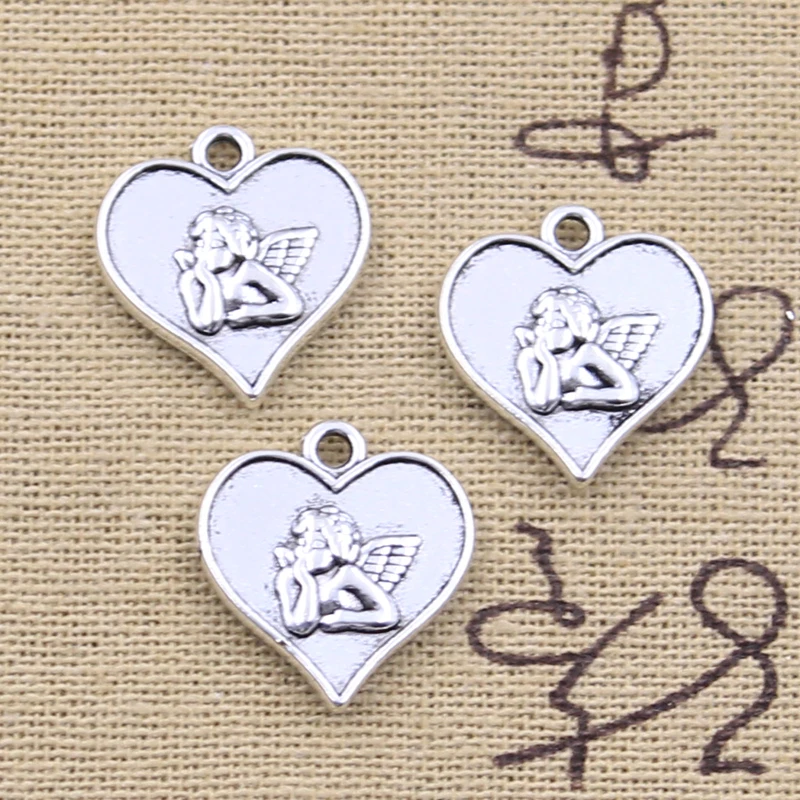 15pcs Charms Heart Love Angel Cupid 19x18mm Antique Silver Color Pendants DIY Crafts Making Findings Handmade Tibetan Jewelry