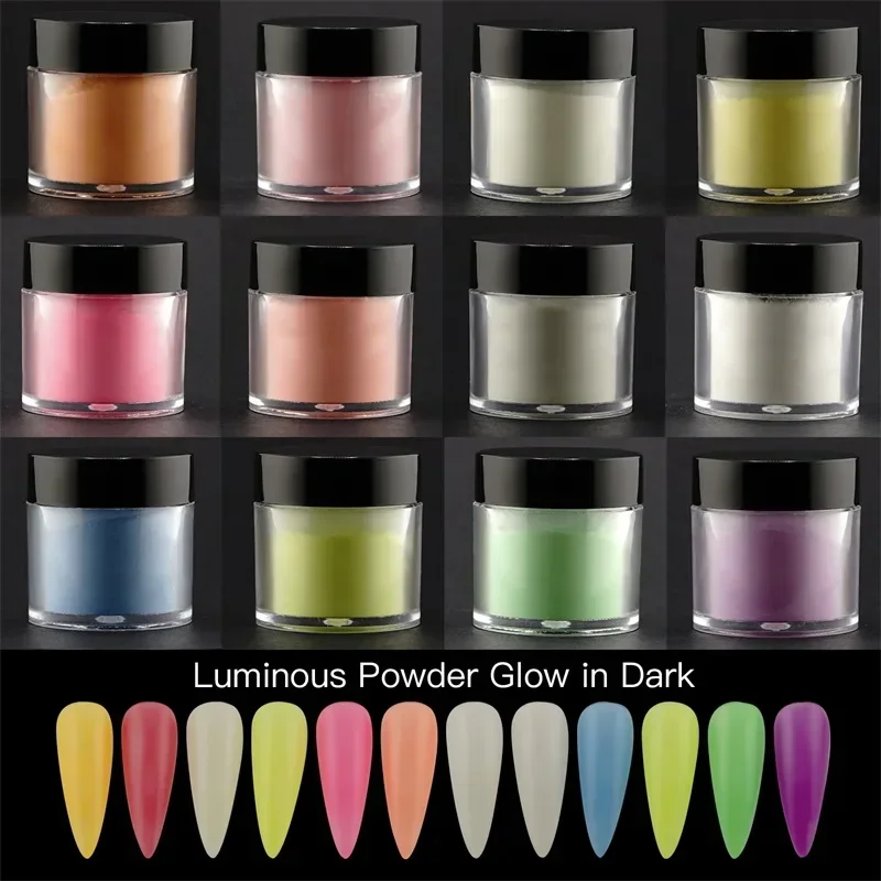 FSIXCL-polvo de inmersión luminoso de 12 colores que brilla en la oscuridad, polvo acrílico para decoración de manicura con efecto fluorescente