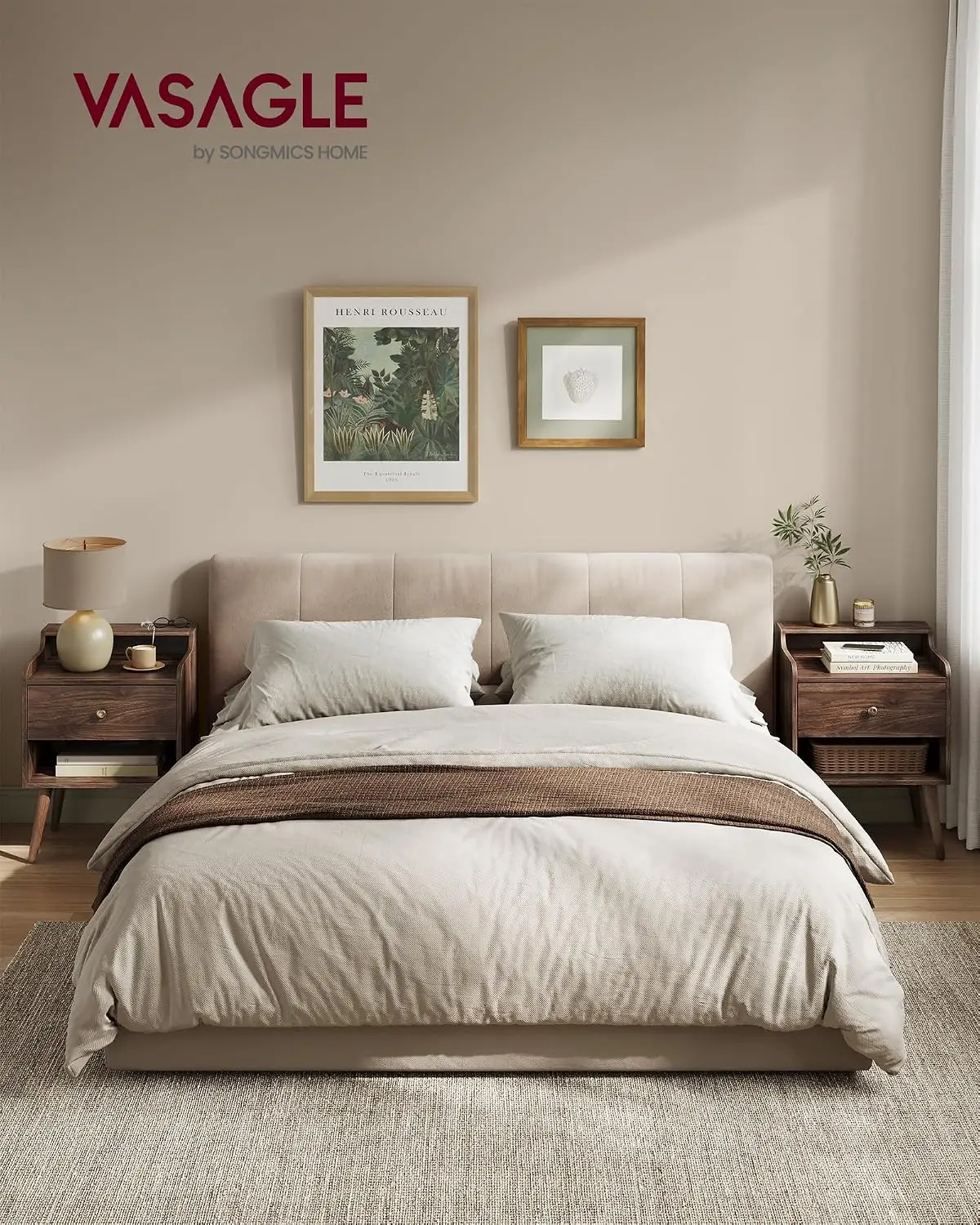 Nightstands Set of 2 with Concealed Drawers and Solid Wood Legs