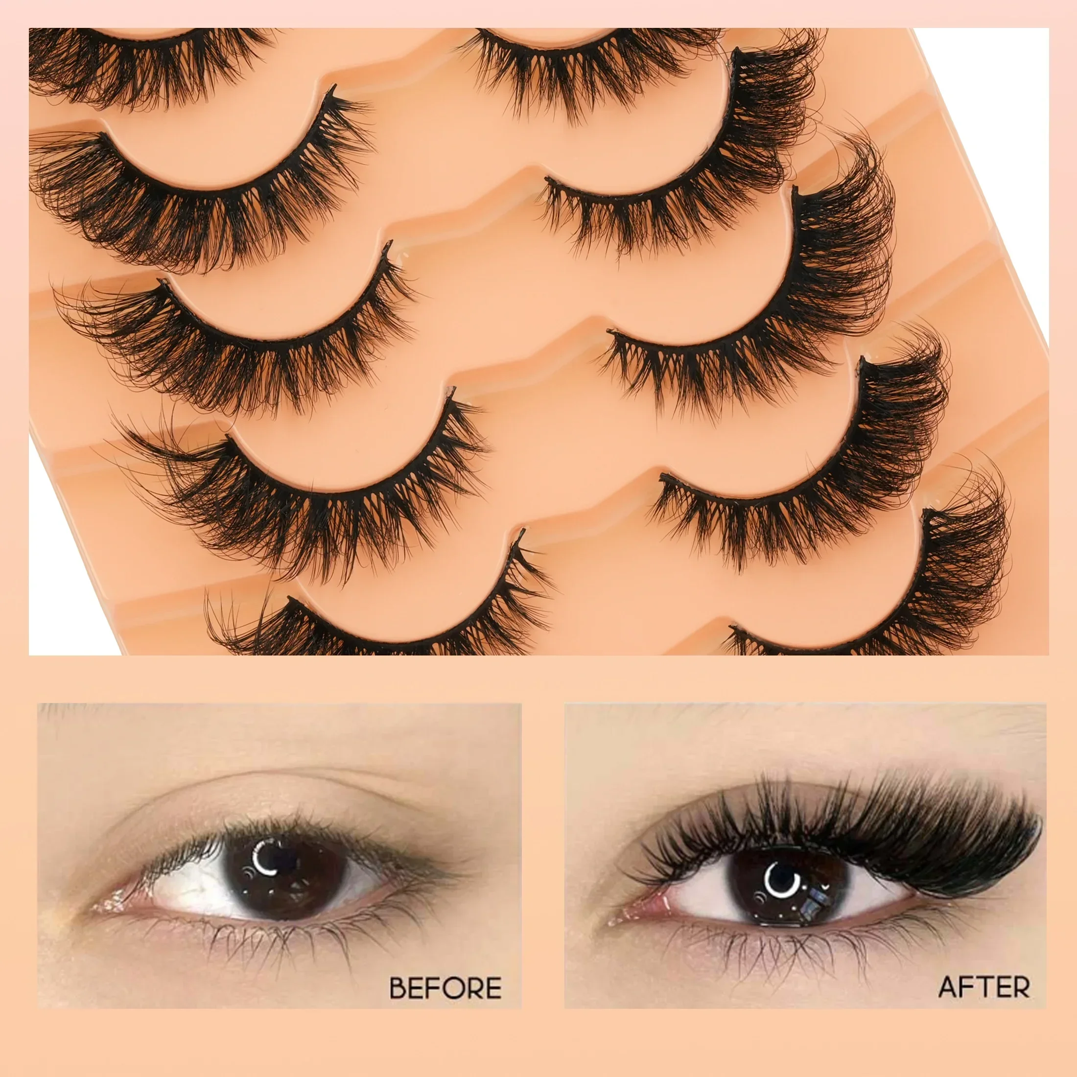 7 Pairs Fluffy Wispy False Eyelashes 3D Faux Mink Strip Lashes Dramatic Voluminous Soft Reusable Eye Makeup Lashes