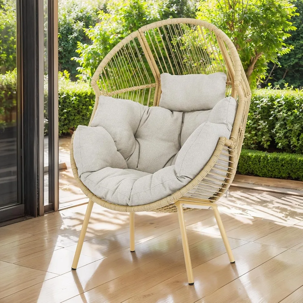 كرسي Belord للأماكن الخارجية على شكل بيضة من الخيزران - كرسي صالة بيض فردي بسعة 300 رطل مع وسادة مقاومة للماء للشرفة B #1