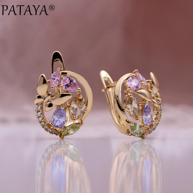 PATAYA New Design Water Drop Natural Zircon Earrings 585 Rose Gold Color Fashion Women Jewelry Butterfly Colorful Earrings