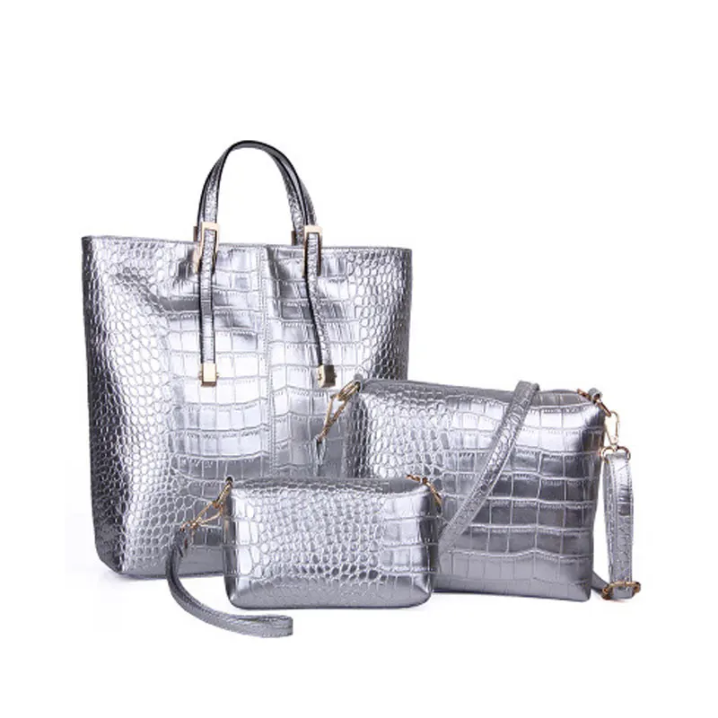 3Pcs Women Bag 2022 Trend Large Capacity Shoulder Bag For Women Fashion Luxury Gold Crocodile Leather Handbag Lady Big Handbags