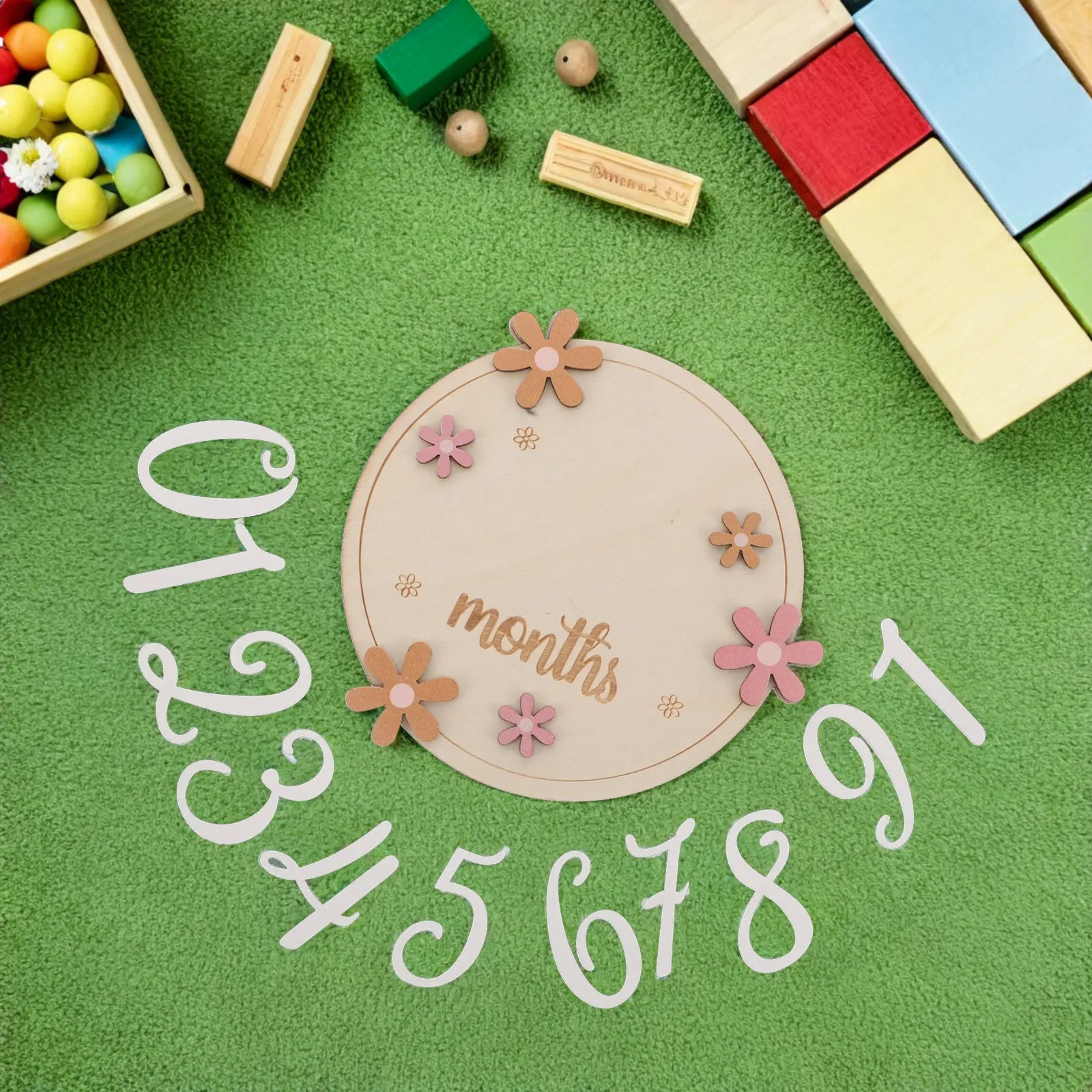 Wooden Baby Growth Tracker with Floral Milestone Cards Newborn Monthly Photo Props for Recording First Year Development Keepsake