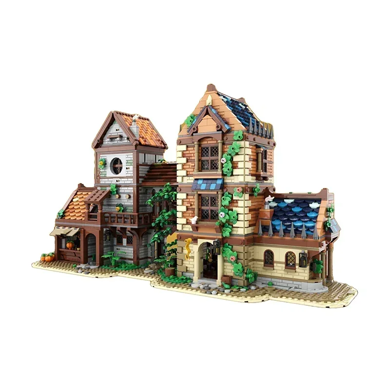 Moc bloco de construção medieval loja rua modelo tecnologia tijolo diy montagem modular urbano vista rua brinquedos presentes do feriado