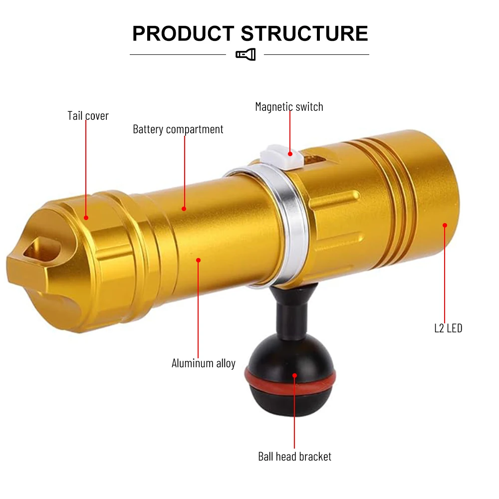Asafee 10000LM Diving Flashlight Underwater SOS Light Magnetic Switch LED Sucba Torch Waterproof Canister Multiple Color Lantern
