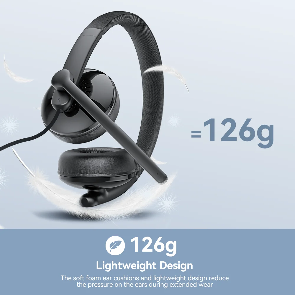 EMEET HS50 Wired Headset with Microphone Call Center USB Headphones ENC Noise Cancel Office Cable Earphone for Phone/PC Computer