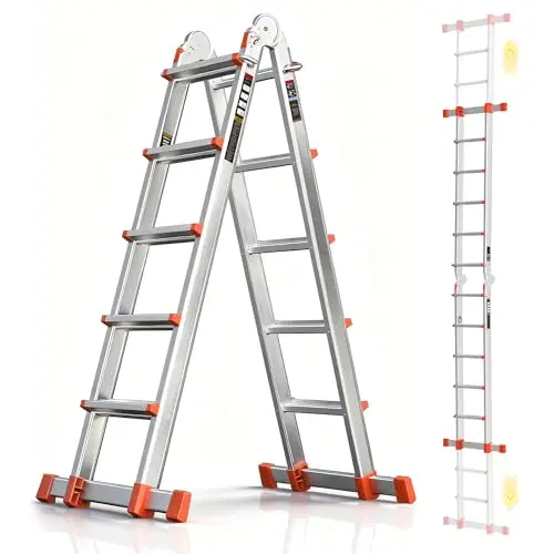 Telescoping Ladder, 17 Ft A Frame Ladder Anti-Slip Multi Position | 330 lbs Security Load Aluminum Ladder with