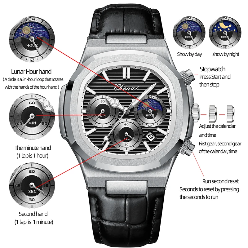 CHENXI Men's Business Watches Luxury Waterproof Luminous Calendar Leather Quartz Wristwatch High-quality Casual Sports Watch