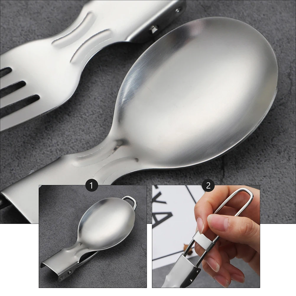 

4pcs Stainless Steel Folding Spoon Fork Portable Outdoor Cutlery Spork For Camping Picnic Lightweight Foldable Tableware Compact