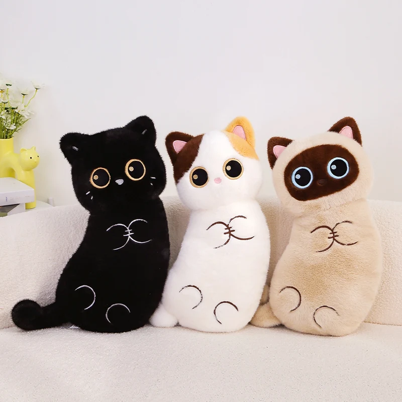 

53*27CM Cute Black Cat Plush Pillow Soft Calico Cat Siamese Cat Plushie Cushion Funny Sofa Room Decoration