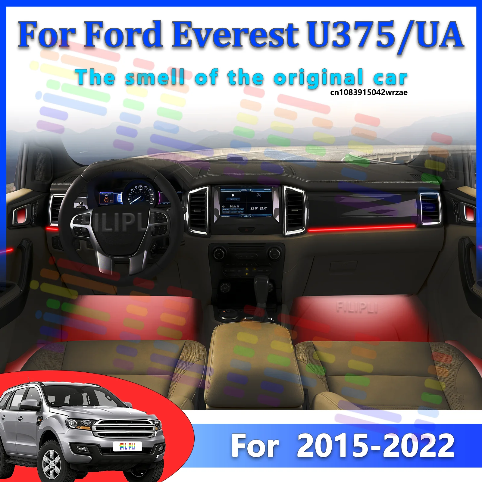 

For Ford Everest U375 UA Car LED Ambient Lamps Colorful Atmosphere Lights Auto Interior Neon Strip App Control 64 RGB Light