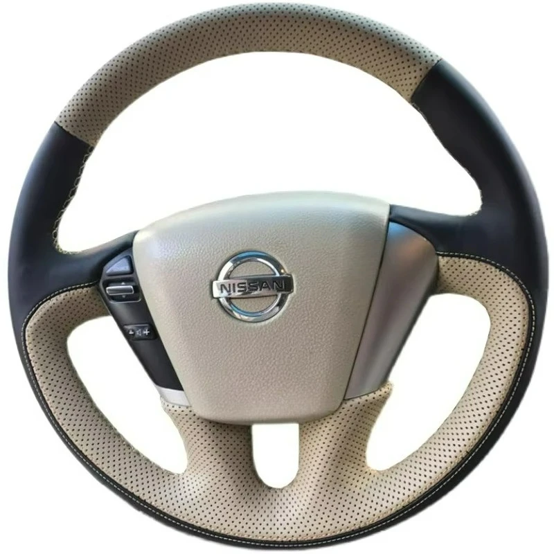 

Чехол на руль автомобиля из износостойкой черно-бежевой кожи ручной работы для Nissan Teana 2008-2012, Murano 2009-2014