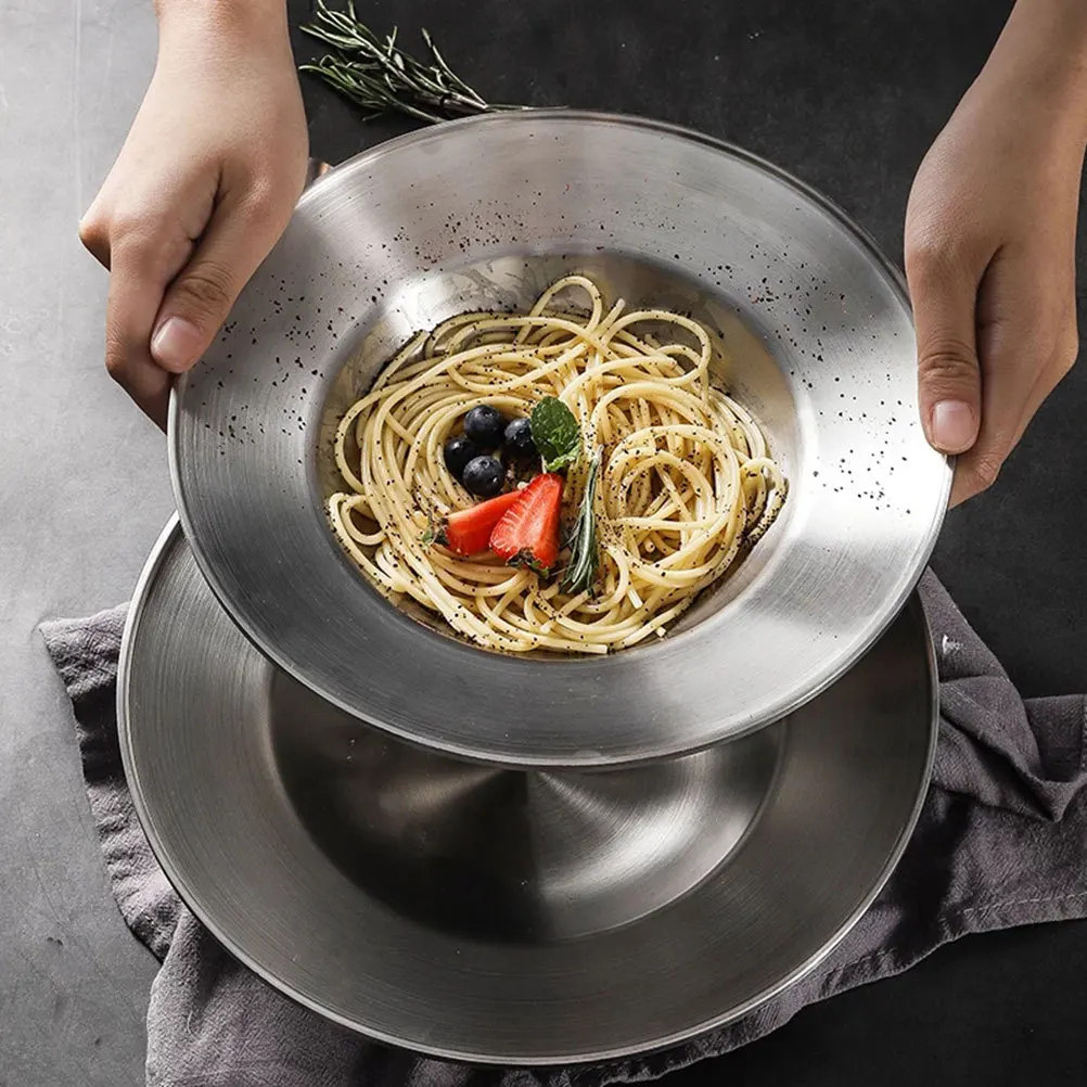 

Western Dinner Plate Stainless Steel European Style Single Layer Soup Salad Bowl For Kitchen Dining Pasta Serving Dish