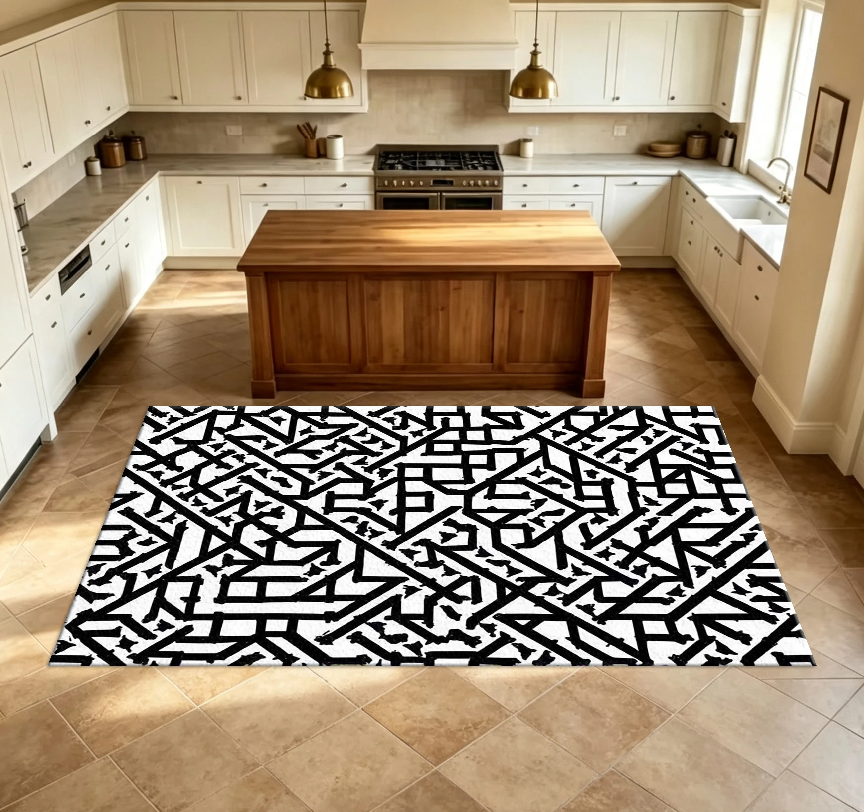 Black and White Abstract Geometric Lines Carpet Floor Mat Modern Art Texture Rug Suitable for Living Room Office Decoration