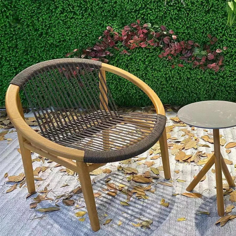 

Single person solid wood sofa chair, lounge chair, rattan woven Nordic balcony, lazy person rattan chair, circular log Nordic