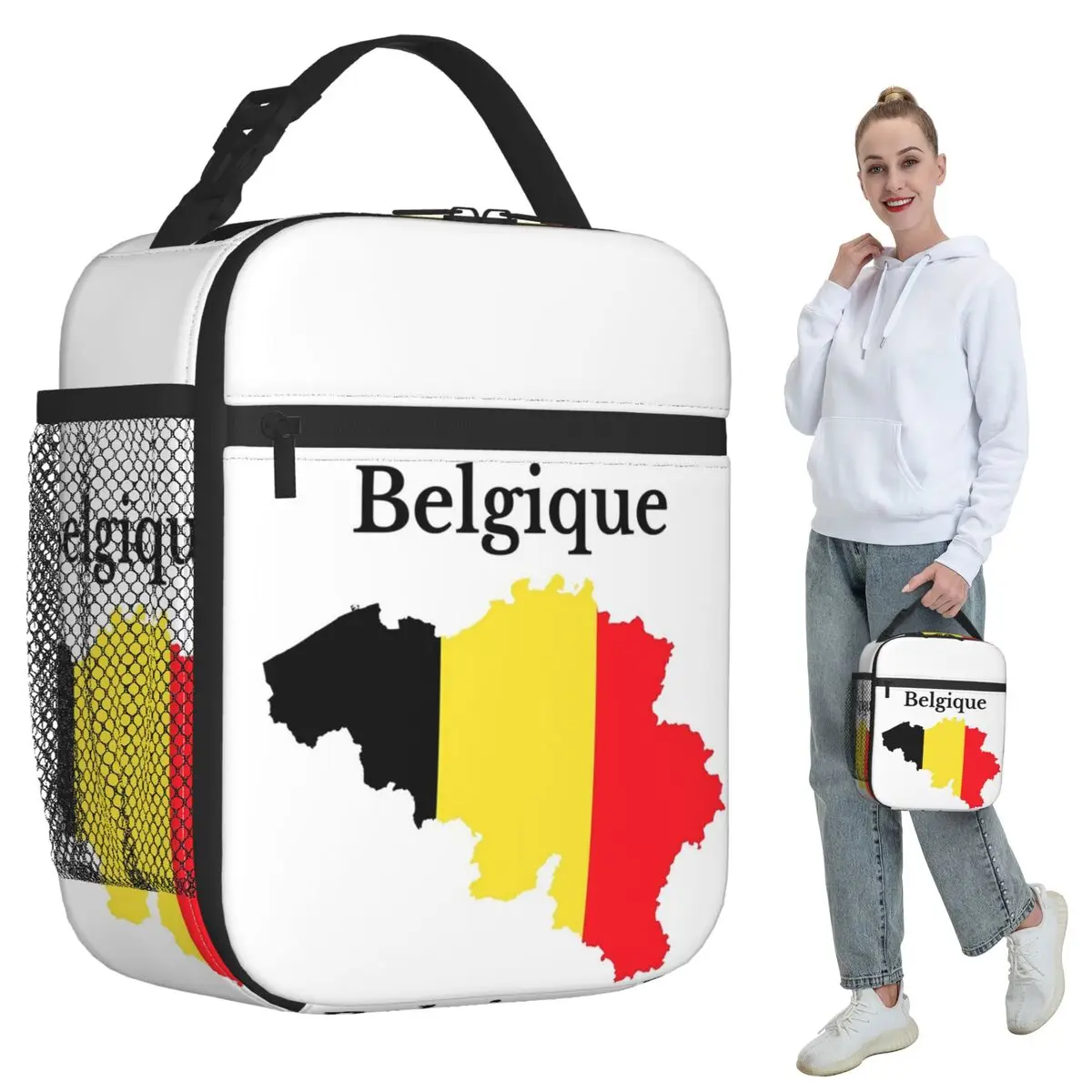 

Изолированная сумка для обеда с дизайном флага Бельгии на французском языке для женщин, термосумка для офиса, термоконтейнер для еды, сумка-тоут для обедов, контейнер для еды