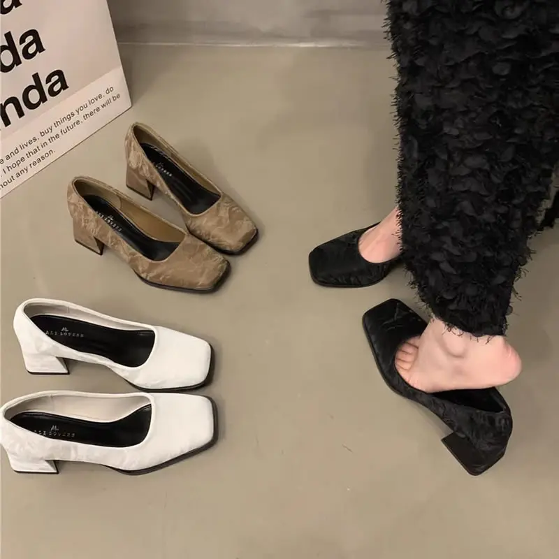 2024 New Shoes Woman High Heels Party Wedding Shoes Square Toe Spring Summer Ladies Shoes Size 35-39 Women Fashion Casual Pumps