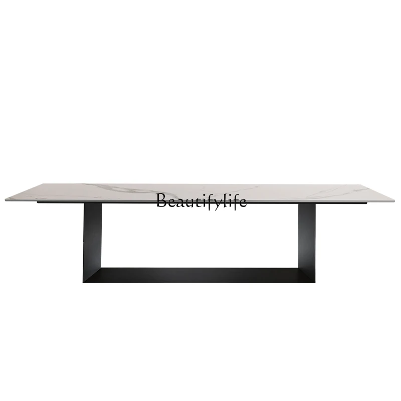 

Italian minimalist rock slab dining table light luxury home modern simple rectangular marble